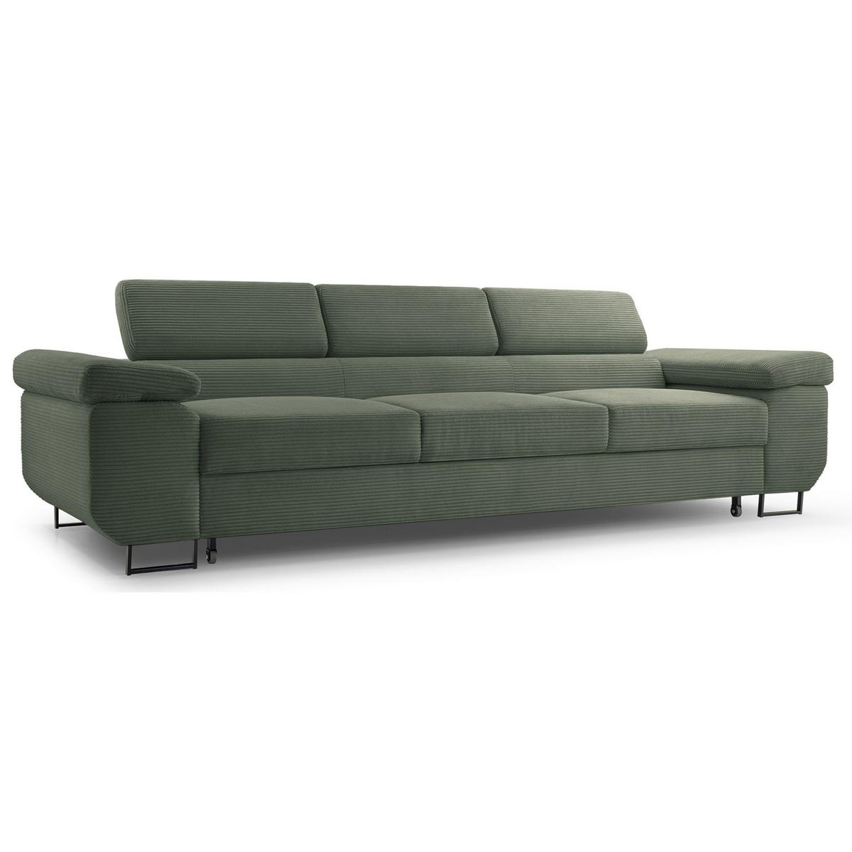 3-SITZER SOFA Capurso Olivgrün Cord - Schwarz/Olivgrün, Textil/Metall (274/90/98cm) - Selsey