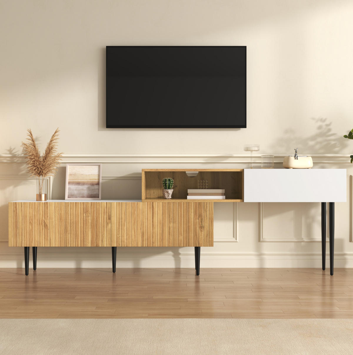TV-SCHRANK modular verstellbar 120-240 cm Weiß Holzoptik 2er-Set - Weiß, Holzwerkstoff (30/63.5/220cm) - Beauniv