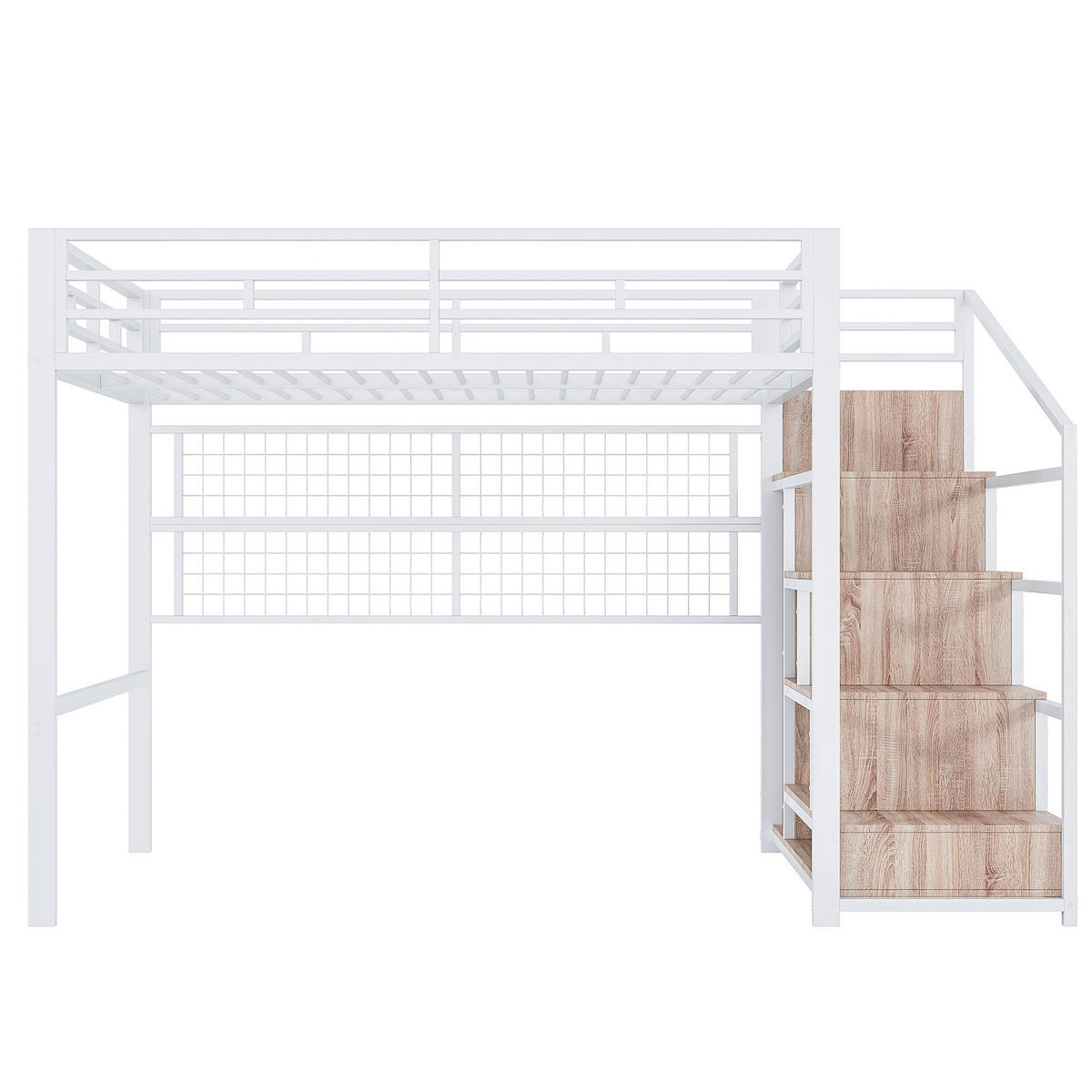 HOCHBETT 140x200cm Weiß Metall Kleiderschrank LED-Licht - Weiß, Metall (140/200cm) - FLIEKS