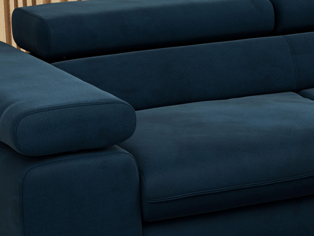 ECKSOFA PEDRO L Dunkelblau Velvet - Rechts Seite - Schwarz/Dunkelblau, Textil/Metall (273/208cm) - MKS