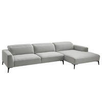 ECKSOFA mit Longchair - Hellgrau/Schwarz, Textil/Metall (328/180cm) - home24