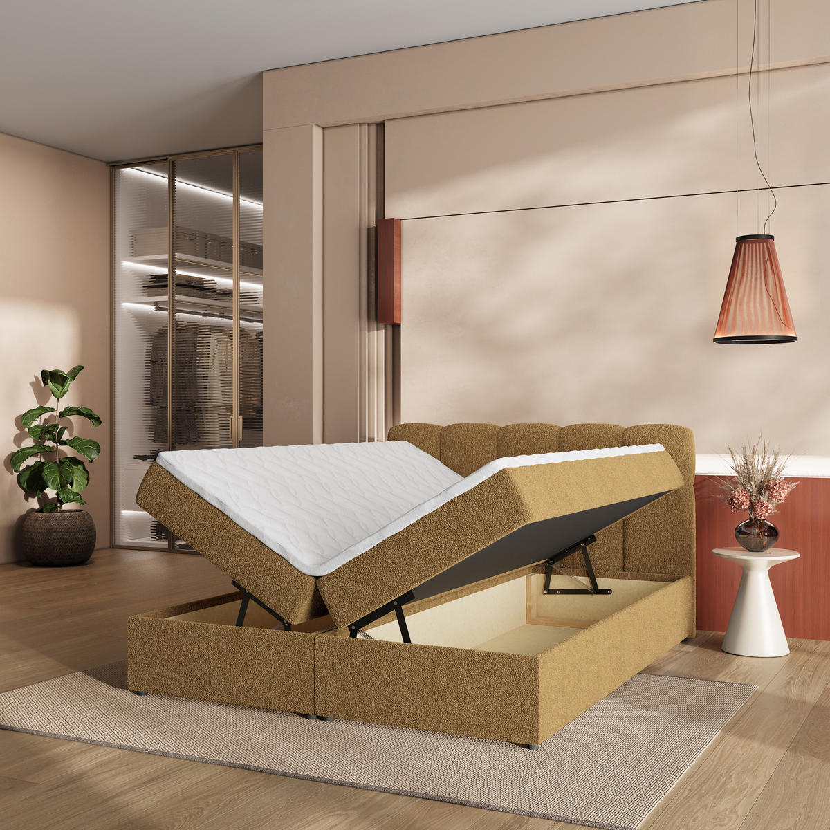 BOXBETT MERU 160x200 cm mit Matratze und Topper - Orange - Orange, Holz (160/200cm) - MASSENO