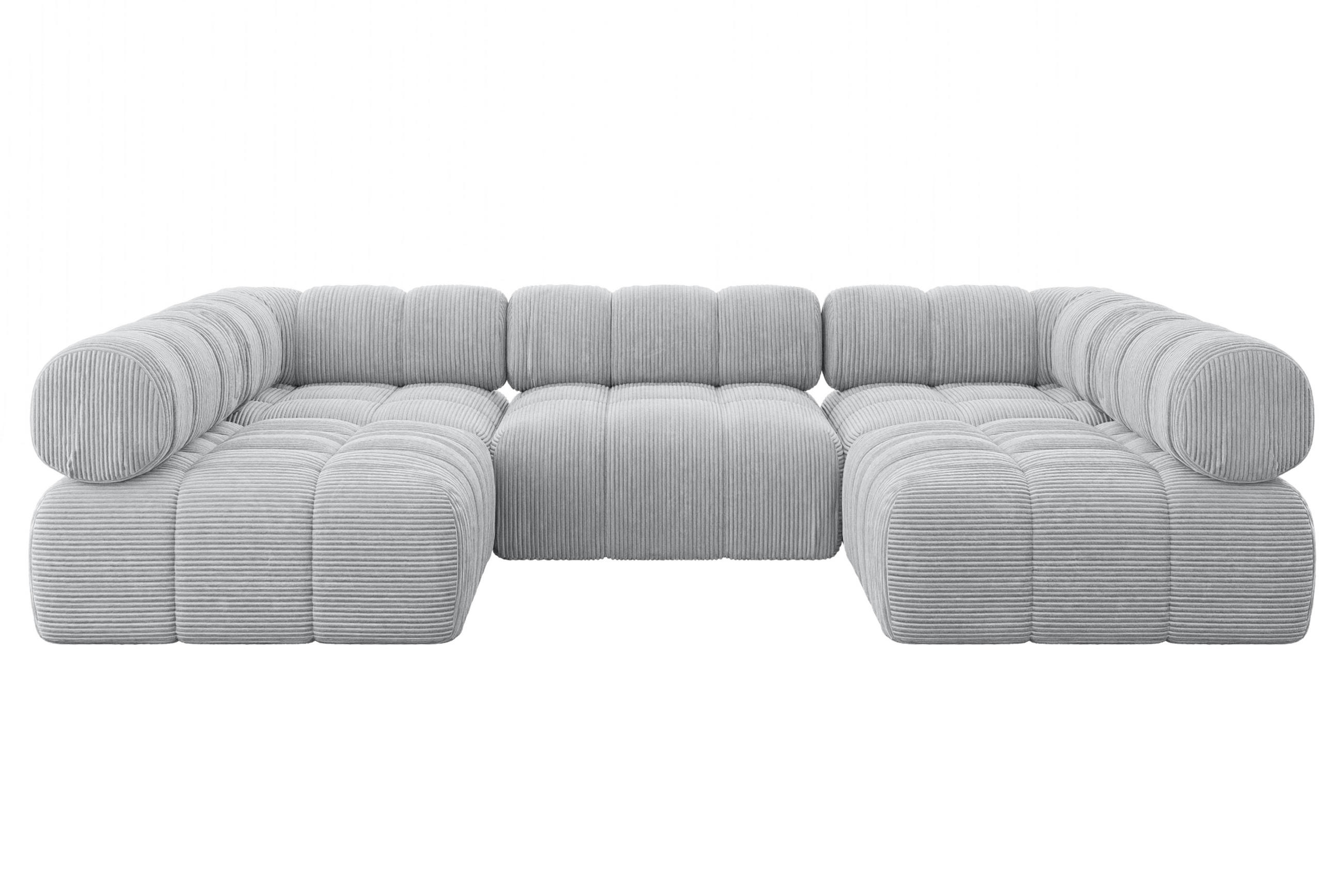 WOHNLANDSCHAFT modulares Sofa Garvo-U1 - 285x190x70 cm Grau Cord - Grau, Holzwerkstoff/Textil (285/70/190cm) - ALTDECOR