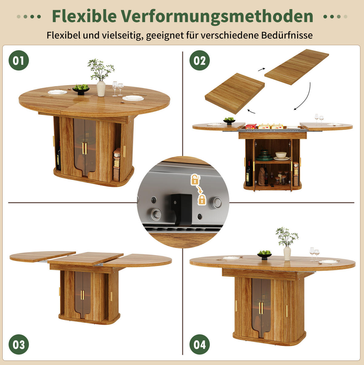 ESSTISCH aus MDF 118-158x118x77 cm Walnuss ausziehbar mit Stauraum, Schubladen und Glasfronten - Braun, Holzwerkstoff (118/118/77cm) - Modfu