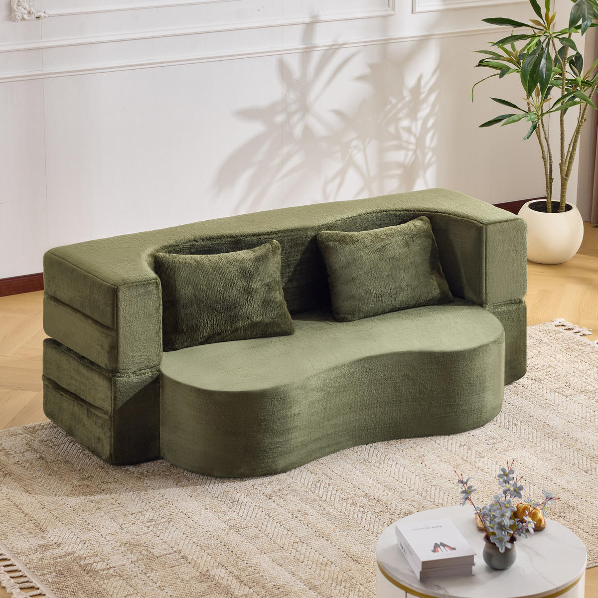 2-SITZER SCHLAFSOFA Mikrofaser Grün mit Klappfunktion und 2 Kissen - Grün, Textil (180/70/110cm) - WISHDOR