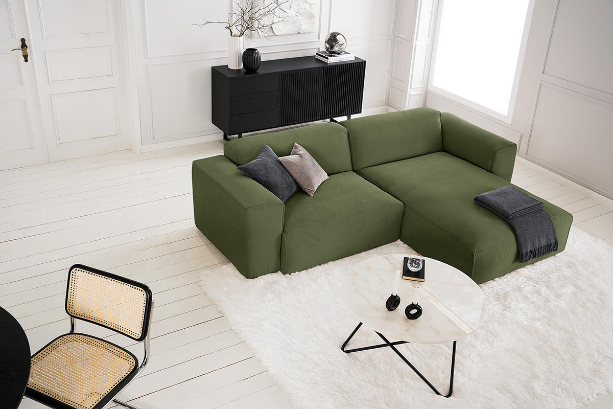 1,5-SITZER ECKSOFA mit Longchair - Dunkelgrün/Schwarz, Kunststoff/Textil (260/173cm) - home24
