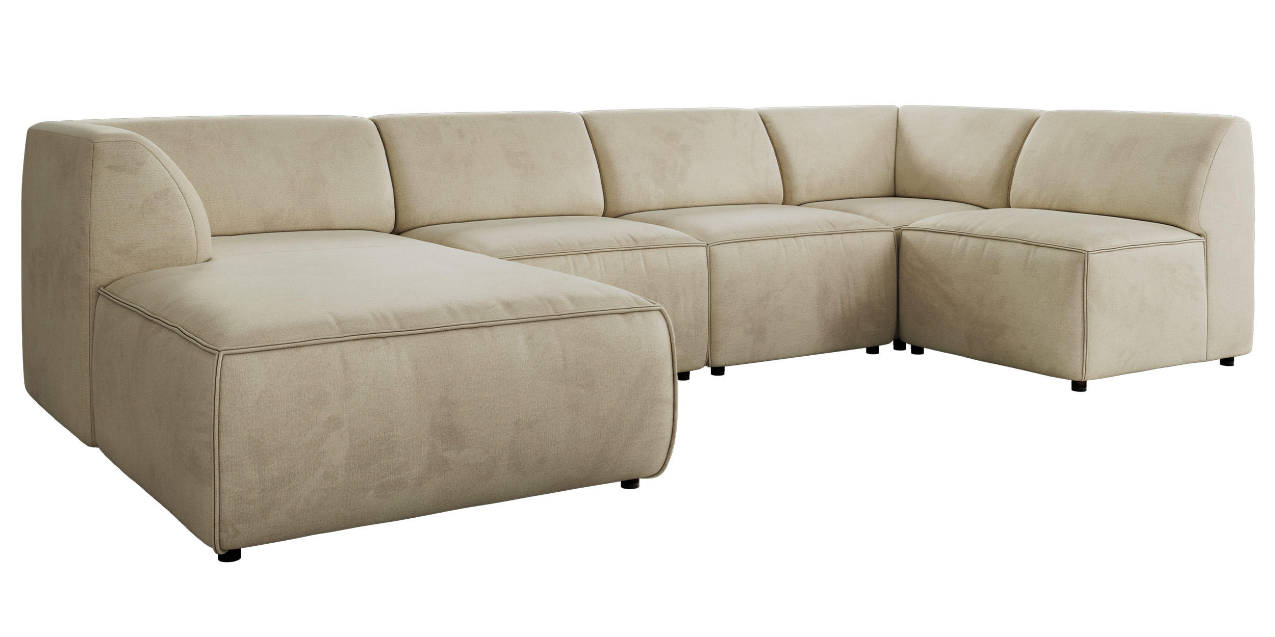 WOHNLANDSCHAFT MODARO U 5M - Beige Velvet - Links - Beige/Schwarz, Textil (180/78/345cm) - MKS
