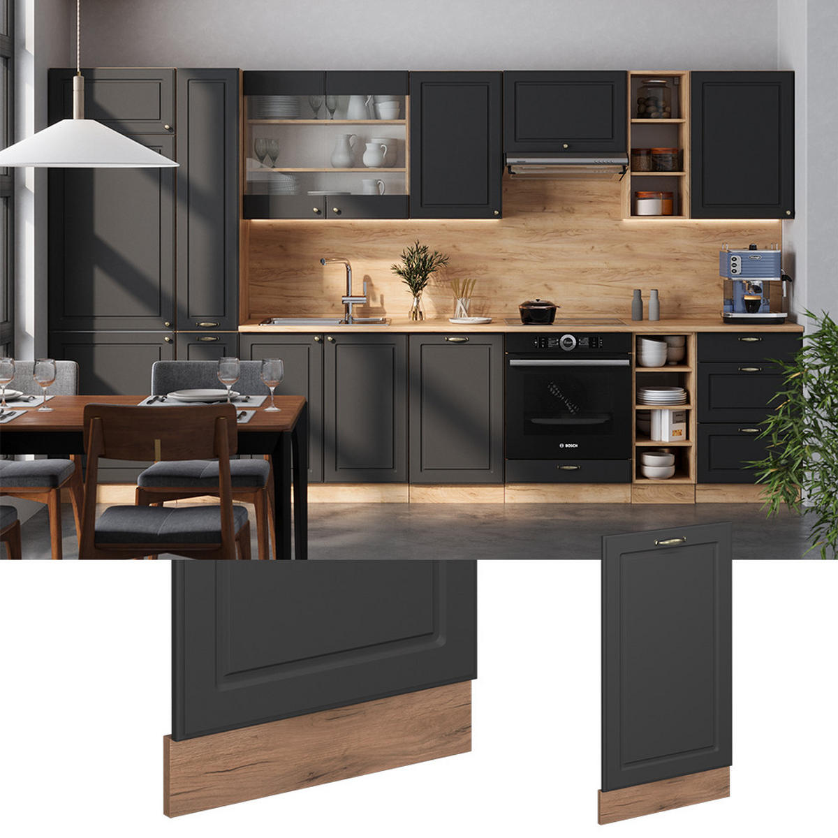 ČELNÍ PANEL MYČKY Fame-Line Anthrazit-Gold Landhaus - medově dubová/antracitová, kompozitní dřevo (45/81.8/1.6cm) - Vicco