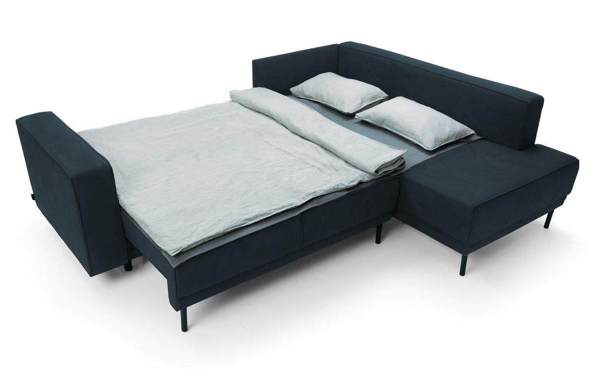 ECKSOFA Rodario Dunkelblau Velours - Schwarz/Dunkelblau, Textil/Metall (247/187cm) - Selsey