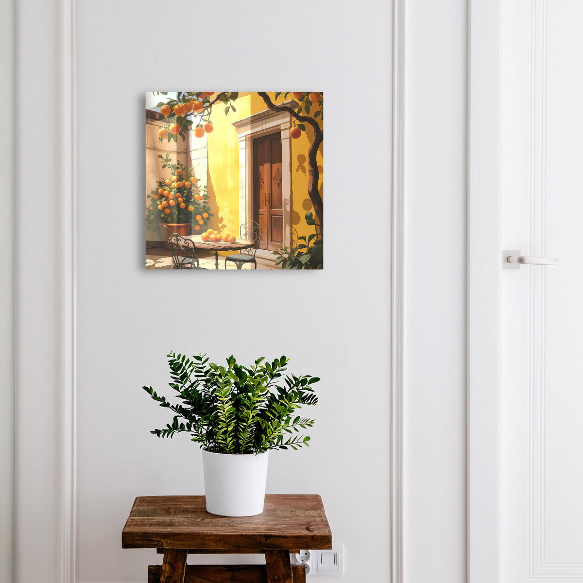 SCHLÜSSELBOX Weiß 30x30 cm – Türöffnung nach rechts - Orangefarbene Terrasse - Gelb, Metall (30/30/5cm) - TULUP