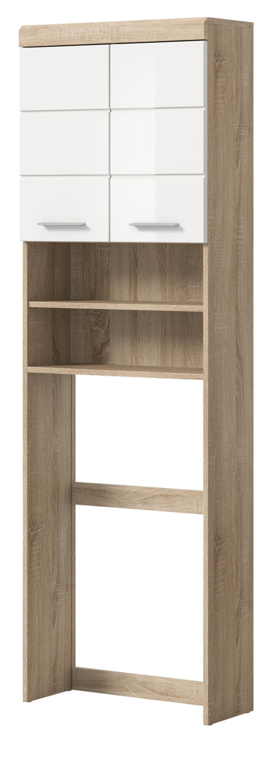 WASCHMASCHINENSCHRANK weiß Hochglanz, Eiche 63 cm, Überbau mit 6 Fächern - Weiß Hochglanz/Eichefarben, Holzwerkstoff/Kunststoff (63/191/24cm) - Inn.Furn