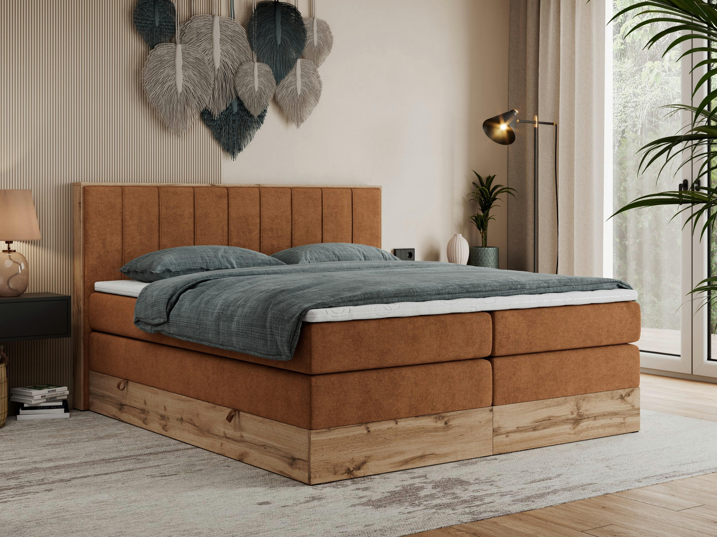 BOXSPRINGBETT BELLISSIMO KING 140/200 Orange Struktur - H3 - Orange, Holz/Textil (140/200cm) - MKS