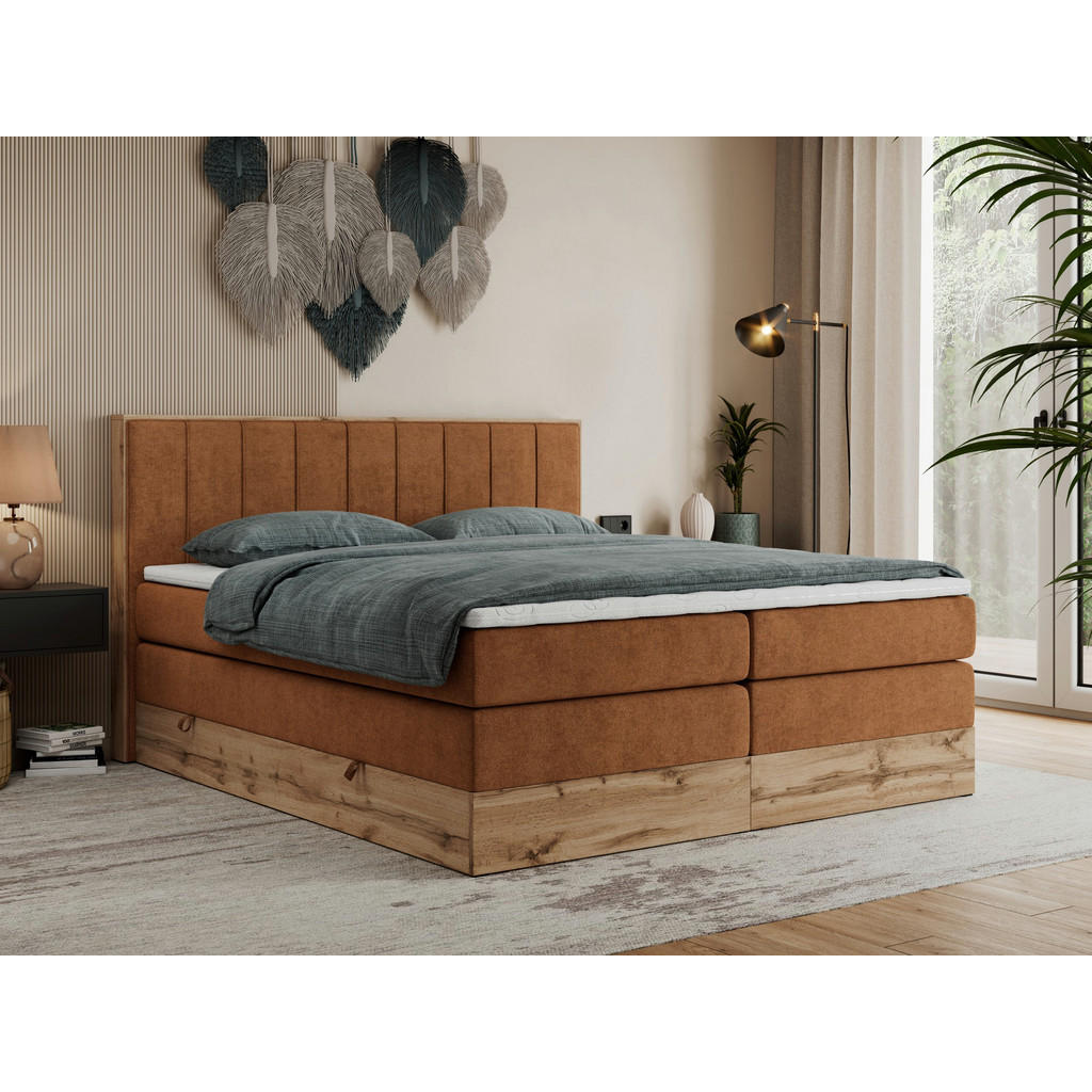 Thumbnail - MKS Boxspringbett, Orange, Textil, 2-Sitzer, H3, Rechteckig, 200x200 cm, Schlafzimmer, Betten, Boxspringbetten