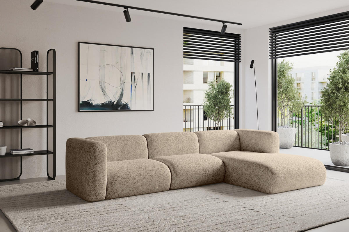 ECKSOFA Ottomane Rechts MIRA-L1 227x179x89 Braun Velours - Schwarz/Braun, Holzwerkstoff/Kunststoff (227/179cm) - ALTDECOR