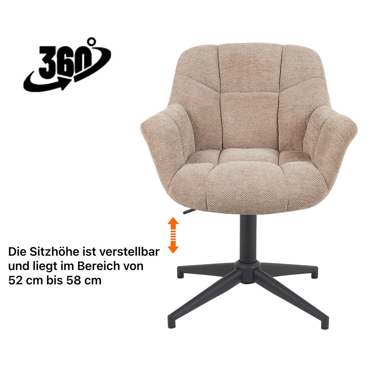 BÜROSTUHL Mika-Nala - Beige/Schwarz, Textil/Metall (65/78/66cm) - DUBI Möbel