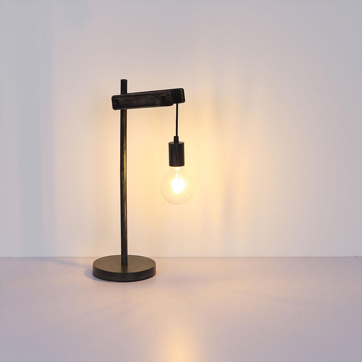 TISCHLEUCHTE Metall Schwarz-matt Holzoptik - Schwarz, Holz (27.5/18/56.5cm) - Globo Lighting