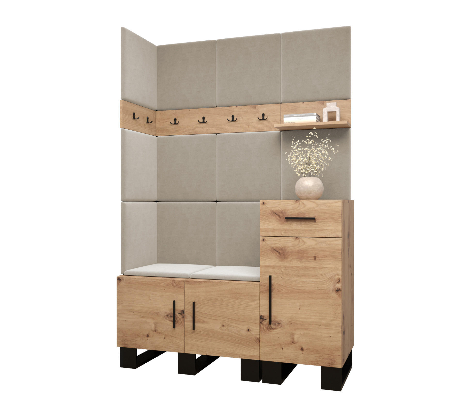 Abiks Möbel Garderoben-Set Eiche Artisan, Creme 126x196x45.6 cm