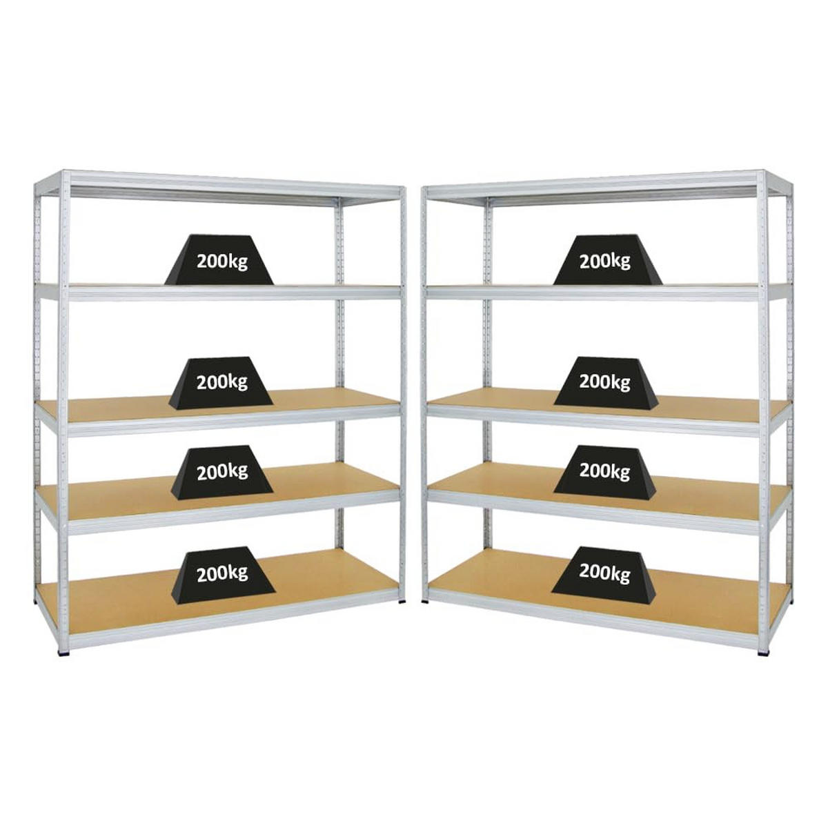 SCHWERLASTREGAL Giant Elephant 2er-Set mit 2x 180x150x60 cm Fachlast 200 kg Verzinkt - Silberfarben, Metall (300/180/60cm) - PROREGAL