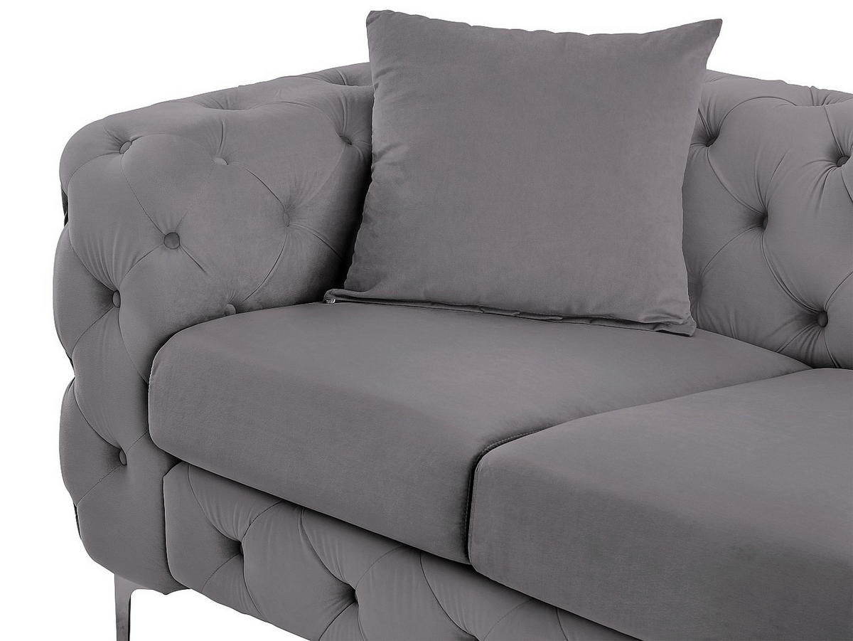 CHESTERFIELD-SOFA 3-Sitzer - Anthrazit - Samt - EDWINA - Anthrazit, Textil (220/76/91cm) - Vente-Unique