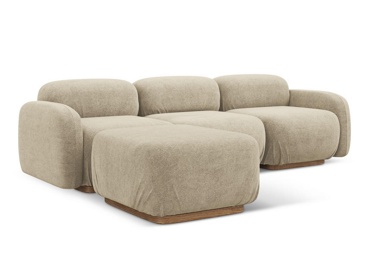 ECKSOFA Beidseitig Bouclé Stoff Beige - Beige/Braun, Holz/Textil (270/190cm) - Makamii