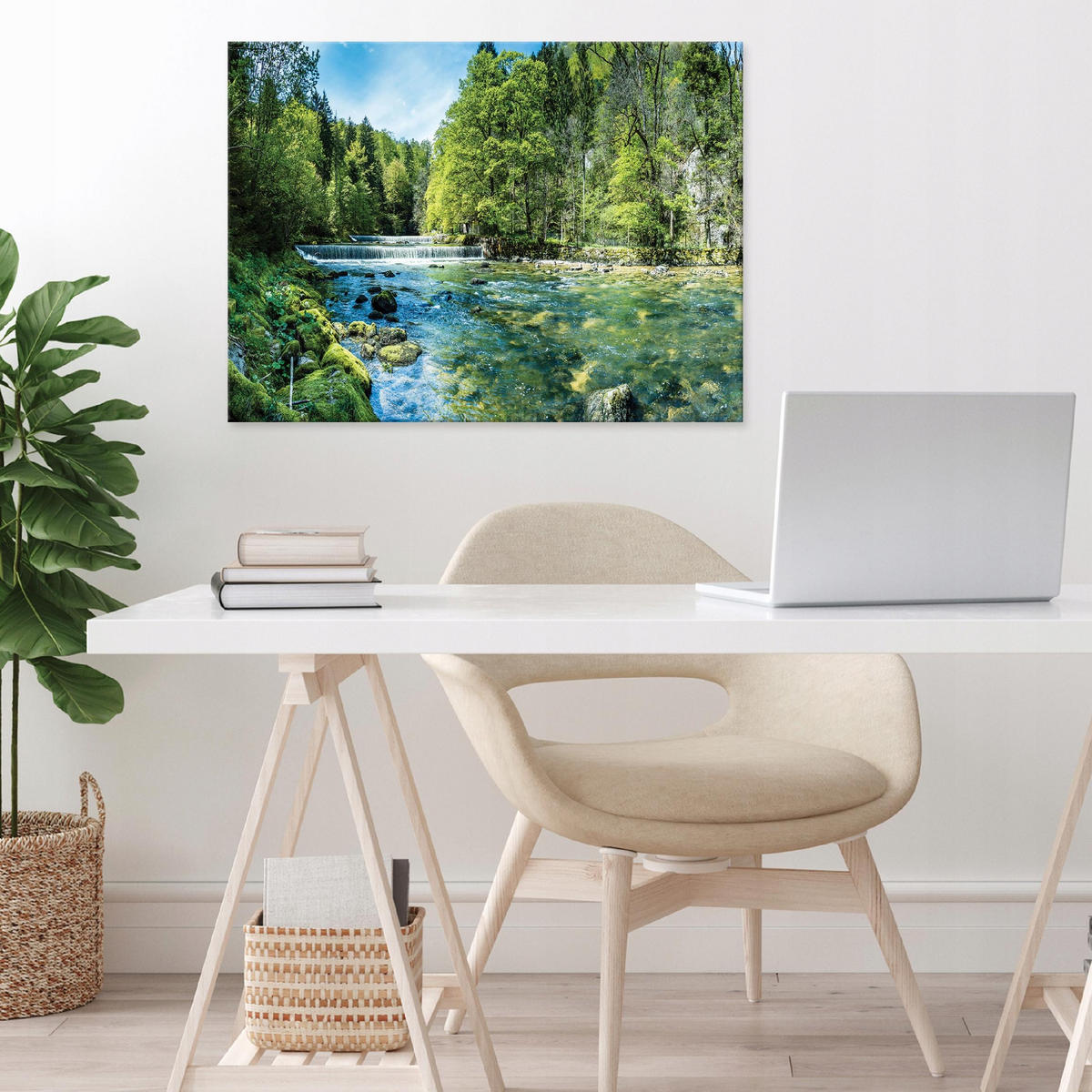 LEINWANDBILD Wald Fluss Grün 100x70 cm - Multicolor, Holzwerkstoff (100/70cm) - Wallarena