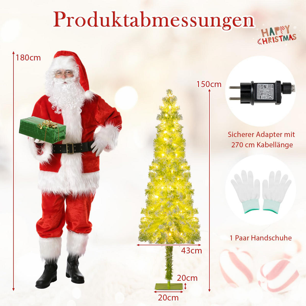 WEIHNACHTSBAUM mit 8 Lichtmodi Beleuchtung und Schnee biegbarer Spitze 150 cm grün - Grün, Metall (150cm) - COSTWAY