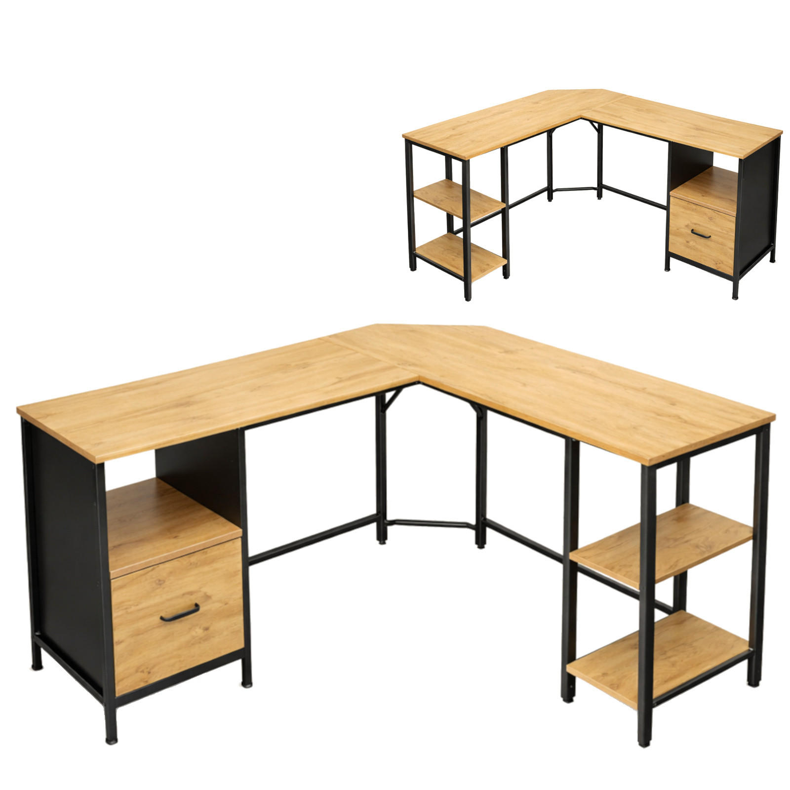 ECKSCHREIBTISCH Holzoptik Eichefarben Metall Schwarz L-Form Büro 149x149x75 cm - Eichefarben/Schwarz, Holzwerkstoff/Metall (149/149/75cm) - Begryf