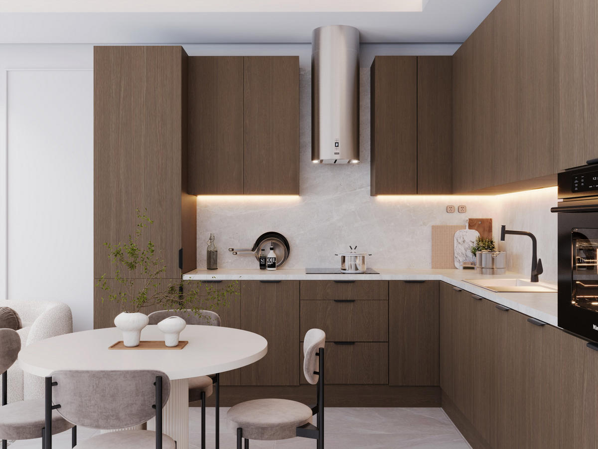 WINKELKÜCHE - 310 x 290 cm Livaro – KU-S36 – Dunkle Eiche - Dunkelbraun, Holzwerkstoff (310/247/290cm) - hi-markt