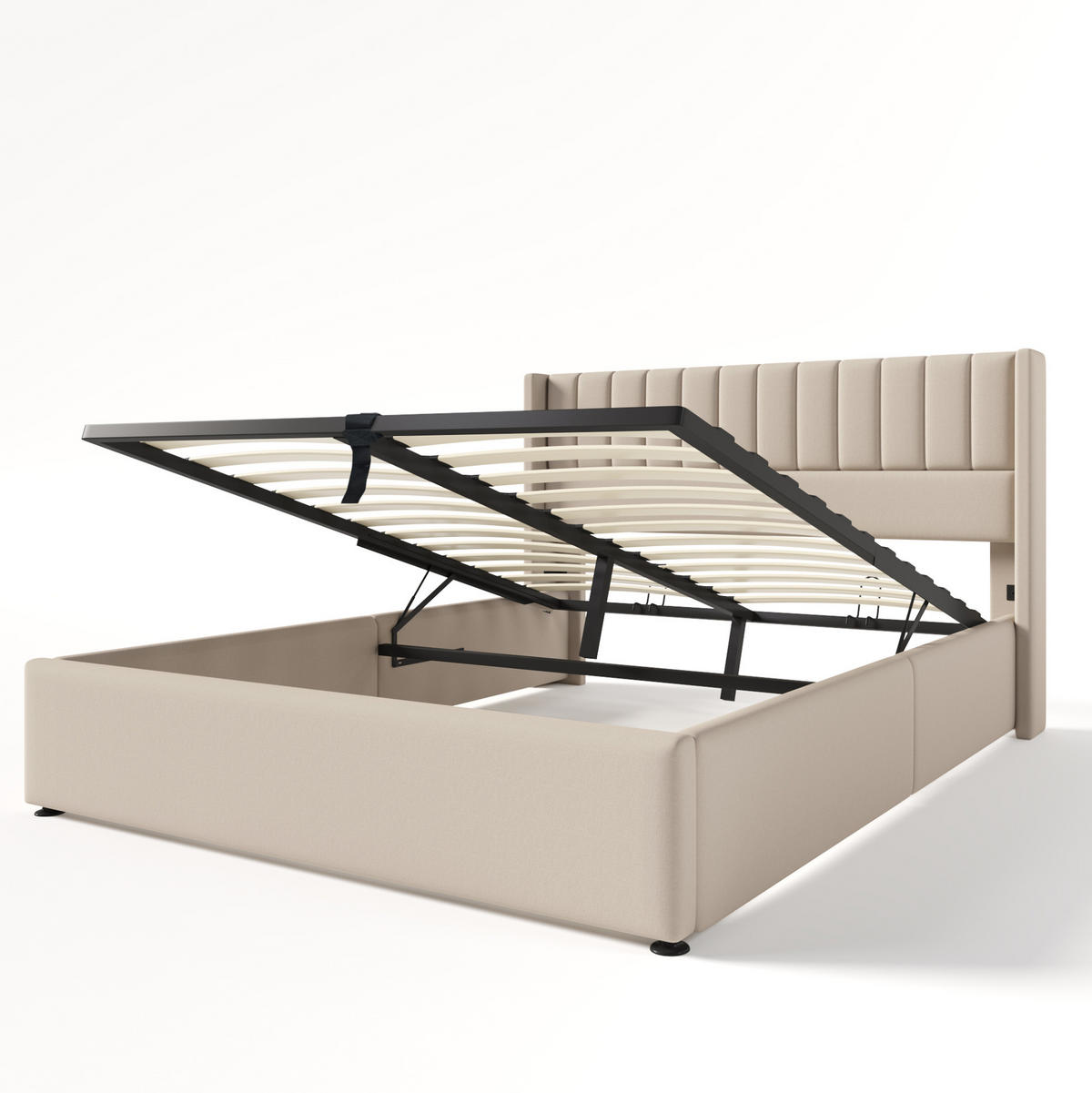 POLSTERBETT 160/200 cm Beige aus Leinen mit Bettkasten - Beige, Textil (160/200cm) - OKMYHOME