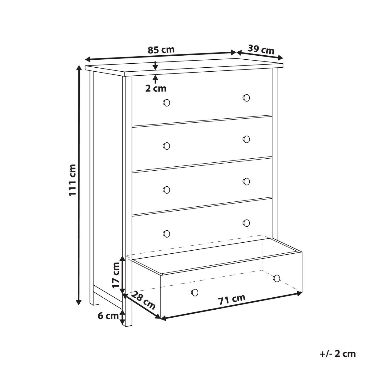 KOMMODE mit 5 Schubladen Sassafrasholz Braun Salton - Braun, Holz (85/111/39cm) - Beliani