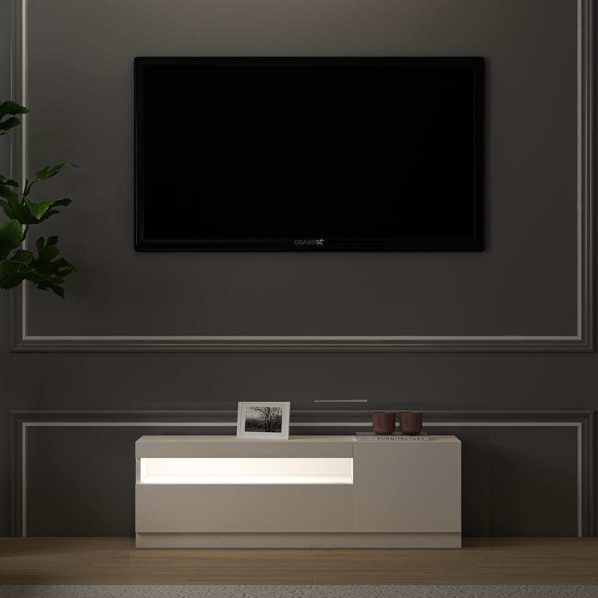 TV-LOWBOARD Weiß mit LED-Leuchten Hochglanz Rechts 1/2 9475 - Weiß, Holzwerkstoff (37/40/120cm) - moebel17