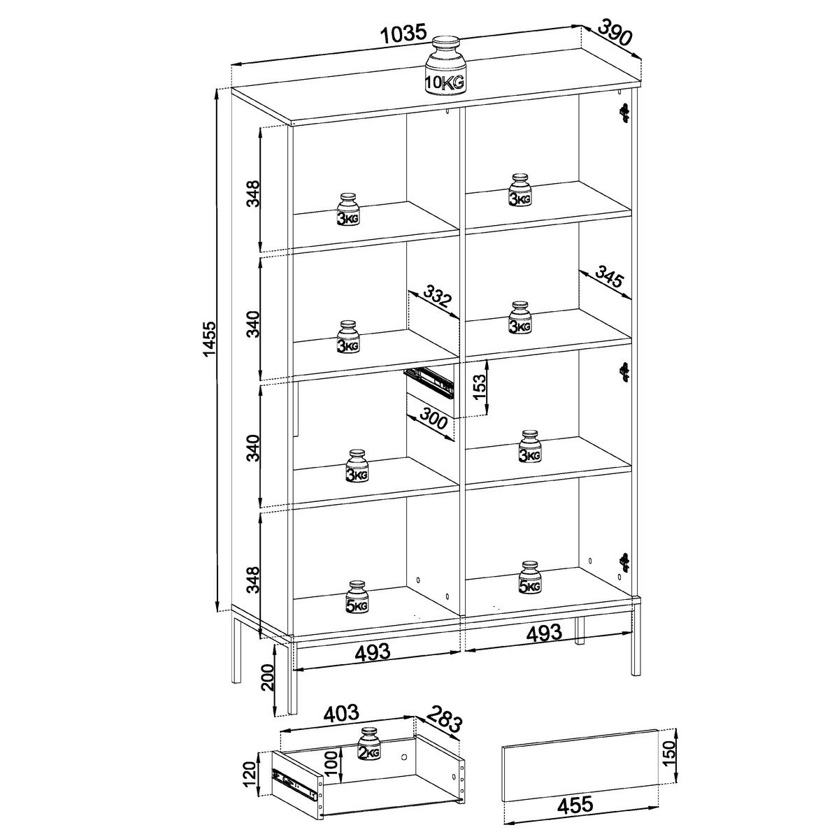 VITRINE Laval WTSZ104 – Kaschmir, mit LED-Beleuchtung - Kaschmir, Glas/Holzwerkstoff (104/166/39cm) - Komodee