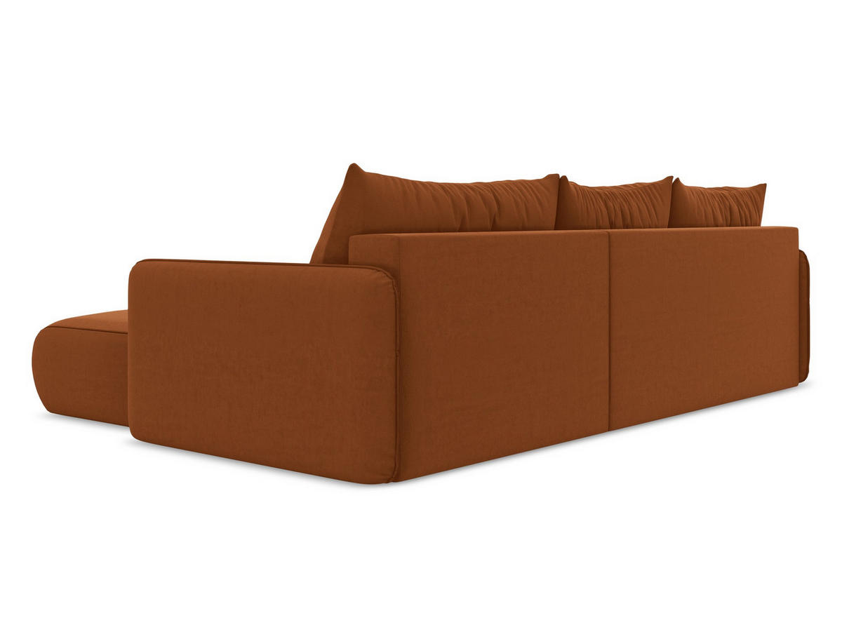 ECKSOFA mit Schlaffunktion Samt Stoff Orange - Terra cotta/Schwarz, Kunststoff/Textil (240/148cm) - Makamii