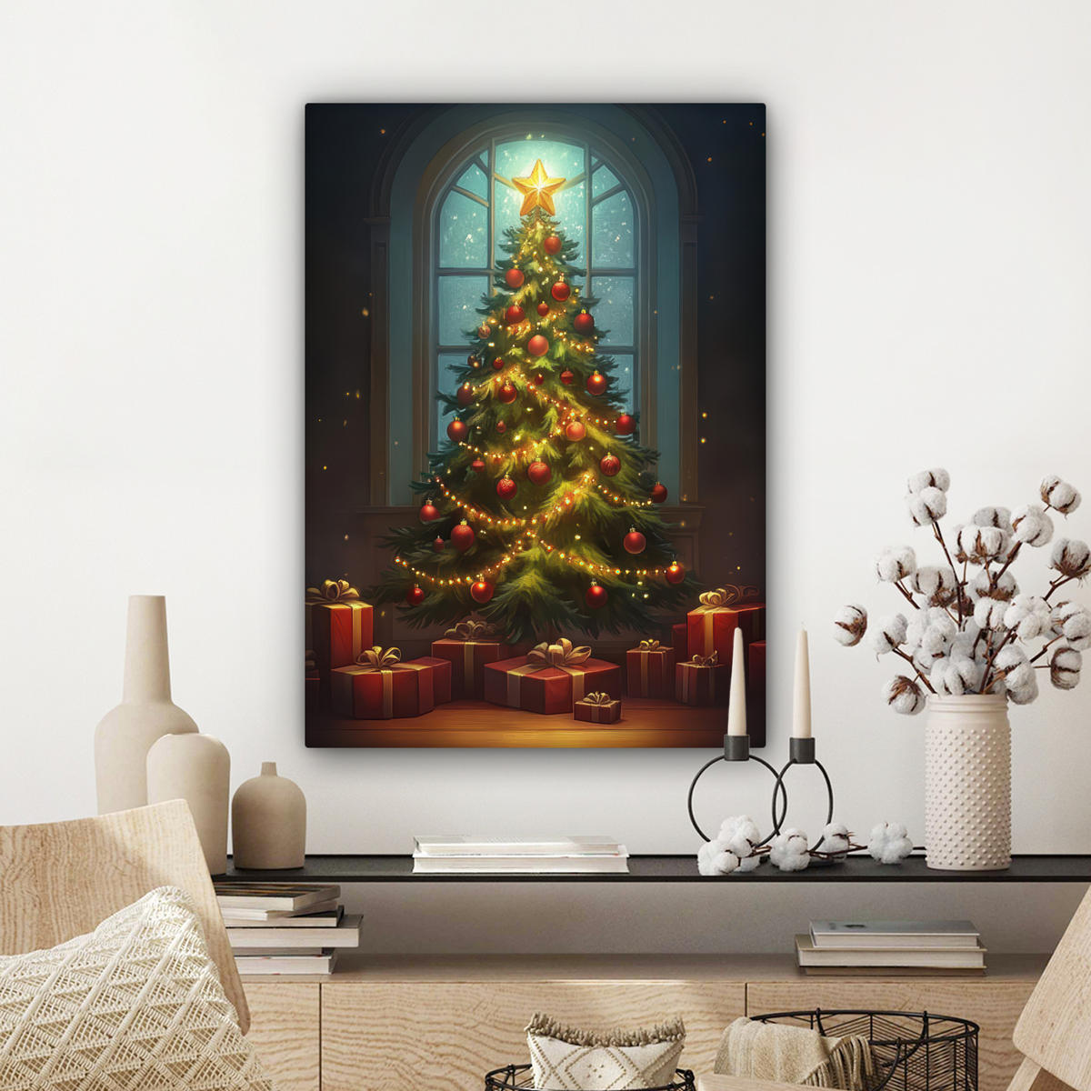 LEINWANDBILD Weihnachtsbaum - Geschenk - Winter 60x80 cm - Grün, Textil (60/80cm) - MuchoWow