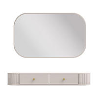 KONSOLENTISCH Halay Beige 2 Schubladen mit runden Kanten + Rechteckiger Spiegel - Beige/Goldfarben, Holzwerkstoff/Metall (36/123/17.5cm) - AX Living