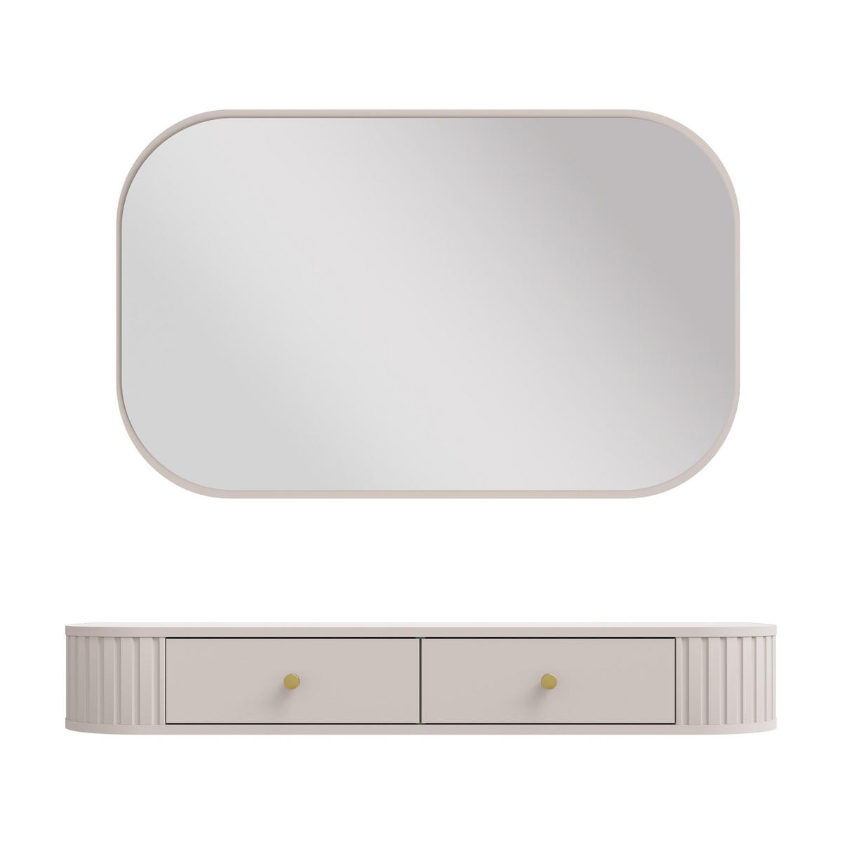 KONSOLENTISCH Halay Beige 2 Schubladen mit runden Kanten + Rechteckiger Spiegel - Beige/Goldfarben, Holzwerkstoff/Metall (36/123/17.5cm) - AX Living