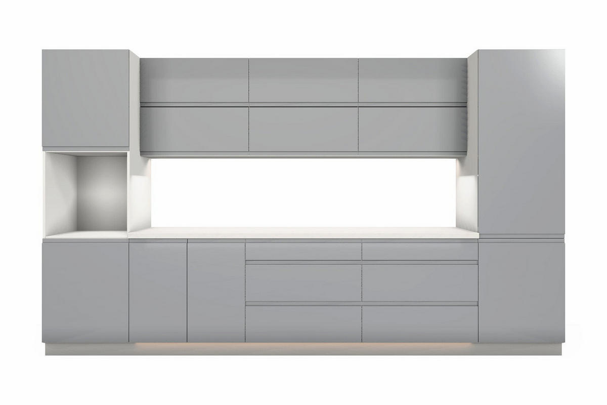 KÜCHENZEILE – 360 cm – K47-G360 – Velmora – Grau – ohne E-Geräte - Grau, Holz (360/212/58cm) - ROYAL24_MARKT