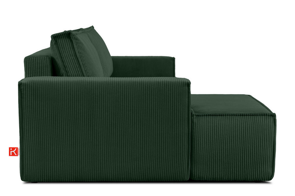 ECKSCHLAFSOFA-LINKS NAPI in Pet Friendly Cord-Stoff, dunkelgrün - Dunkelgrün/Schwarz, Textil (262/148cm) - KONSIMO®