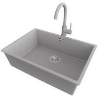 UNTERBAUSPÜLE GRANIT London, 2-er set Grau 66/47 cm 1 Becken + Küchenarmatur 32/20 cm + Ablauf-Set ab 70er Unterschrank - Chromfarben/Grau, Kunststoff (66/20/47cm) - Primagran
