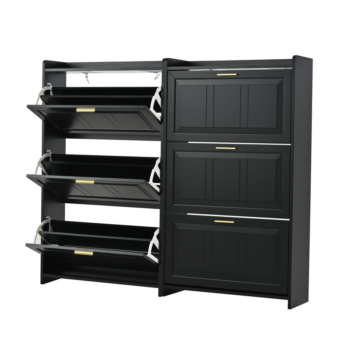SCHUHSCHRANK 70/24/120 cm im 2er-Set mit Klapptüren und verstecktem Stauraum, Schwarz - Schwarz, Holzwerkstoff (70/120/24cm) - Redom