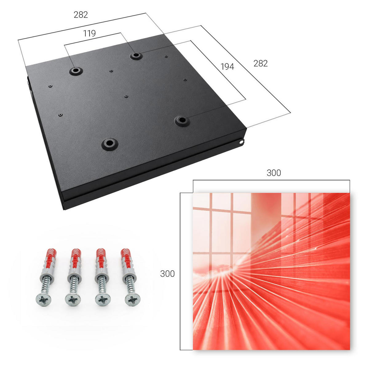 SCHLÜSSELBOX Schwarz 30x30 cm- Türöffnung nach rechts - Die Energie der Farbe - Rot, Metall (30/30/5cm) - TULUP