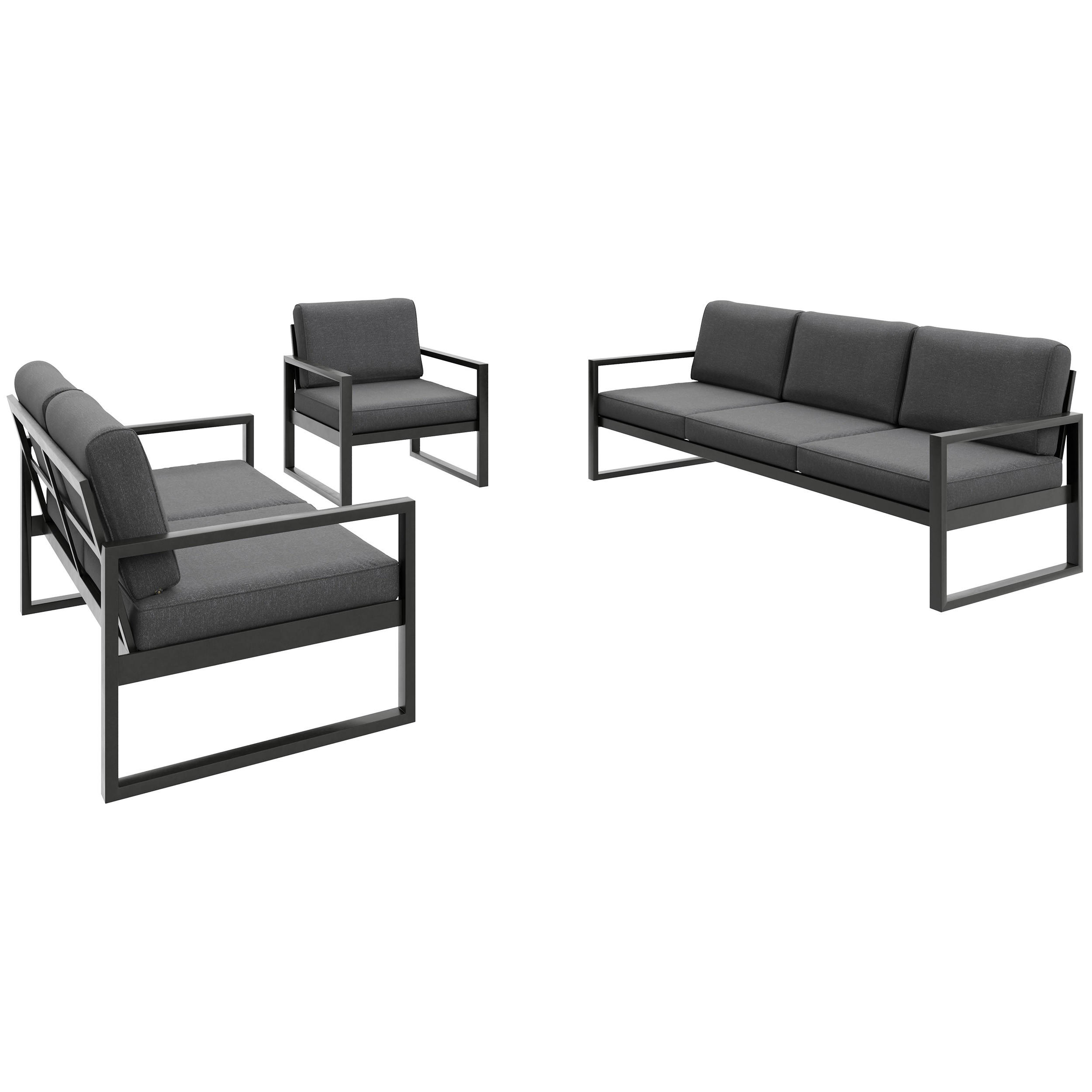 ZAHRADNÍ sada Stella se sedačkami a křeslem, s kovovým rámem, tmavě šedý - černá/tmavě šedá, kov - Beautysofa