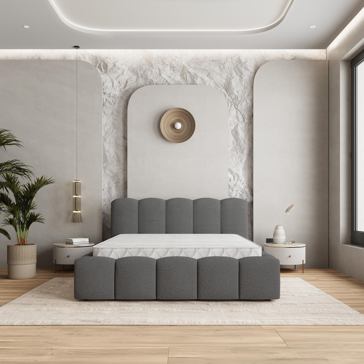 POLSTERBETT FALINA Q 120x200 cm mit Bettkästen - Grau - Grau, Holz/Textil - MASSENO