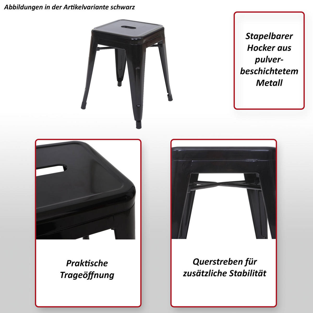 HOCKER Rot 2er-Set - Rot, Metall (39/46/39cm) - Jamb
