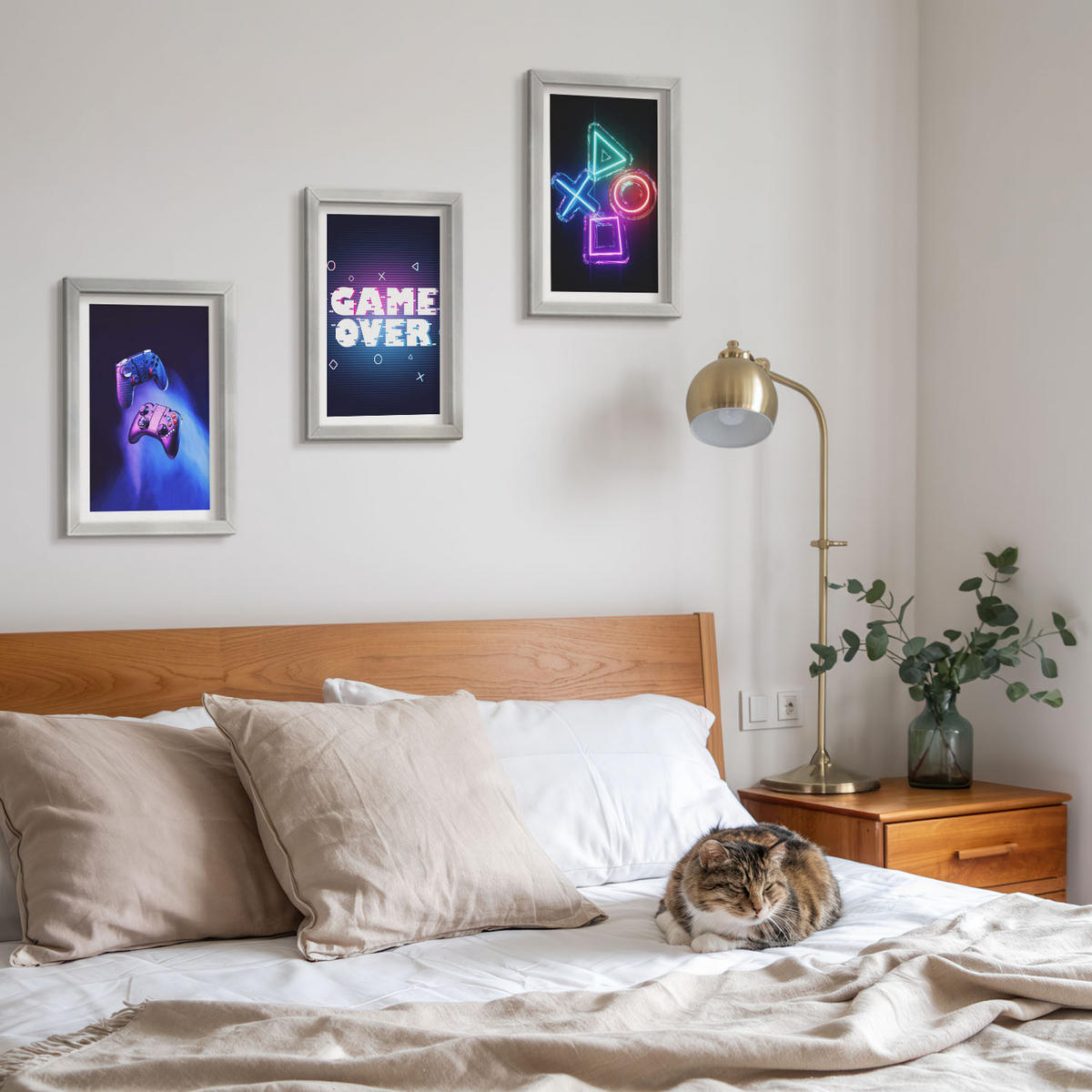 BILDER SET 3er Set - 20x30 cm Silberner Rahmen - Game Over Gamepads - Silberfarben, Kunststoff (20/30cm) - TULUP