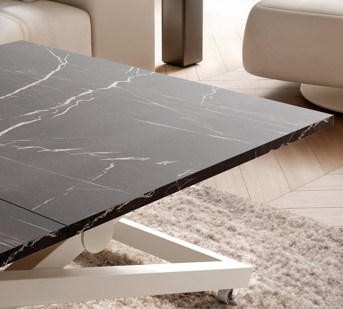 COUCHTISCH ARIA 120-160/80 cm, Höhenverstellbar, Kaschmir / Grigia Pietra (Steingrau) - Kaschmir/Grau, Holzwerkstoff/Metall (120/80/38cm) - Idohome