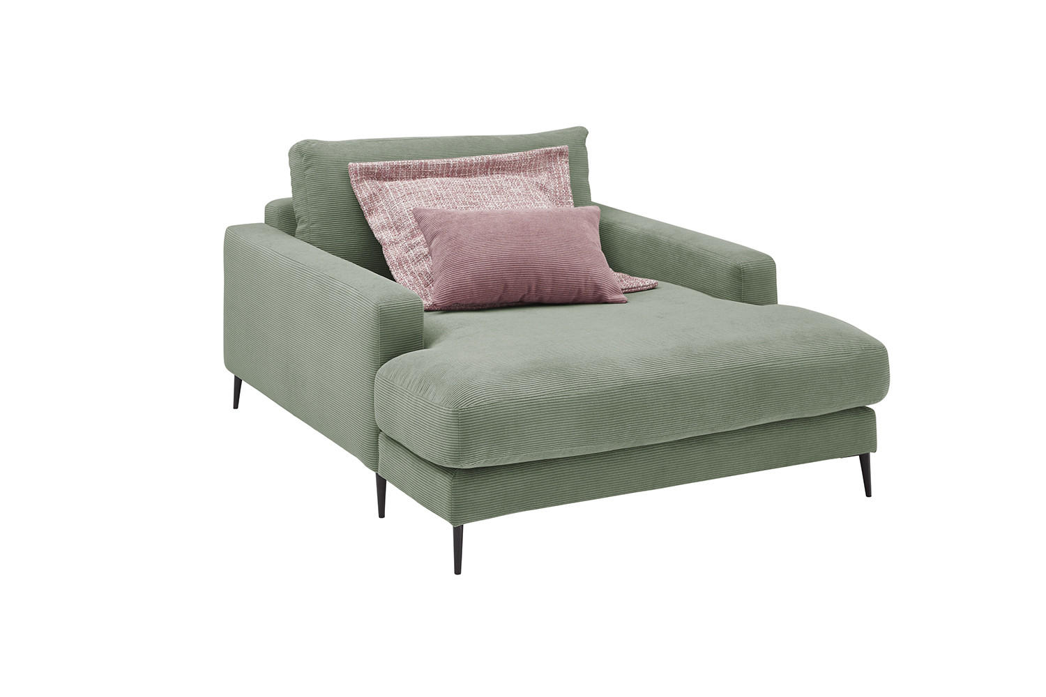 LONGSEAT CARA Grün Cord - Schwarz/Grün, Textil/Metall (132/84/170cm) - KAWOLA