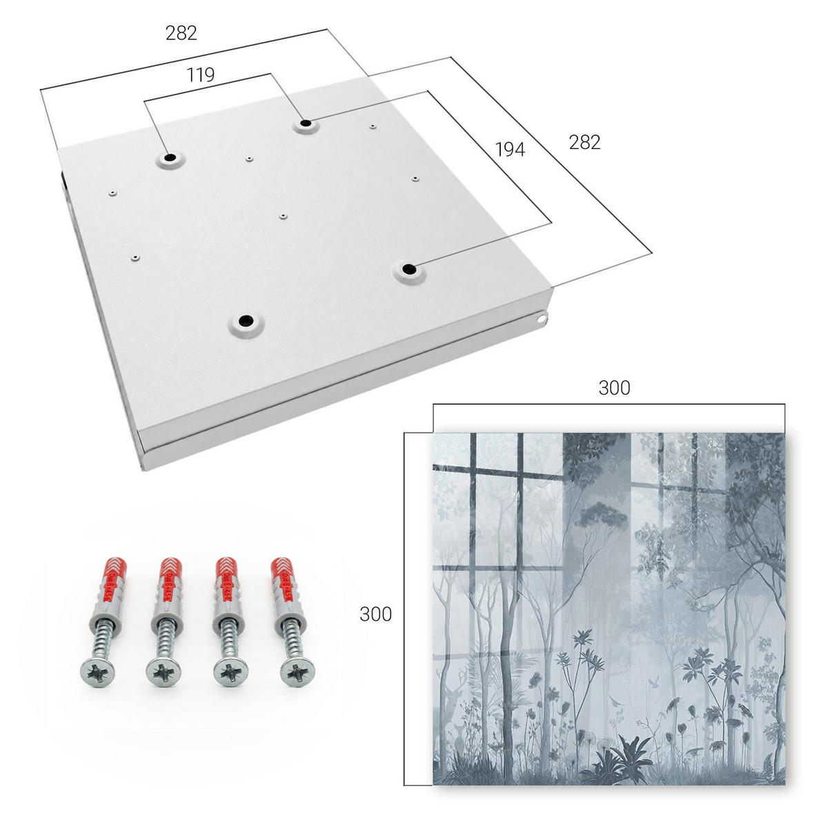 SCHLÜSSELBOX Weiß 30x30 cm – Türöffnung nach rechts - Nebelwald - Grau, Metall (30/30/5cm) - TULUP