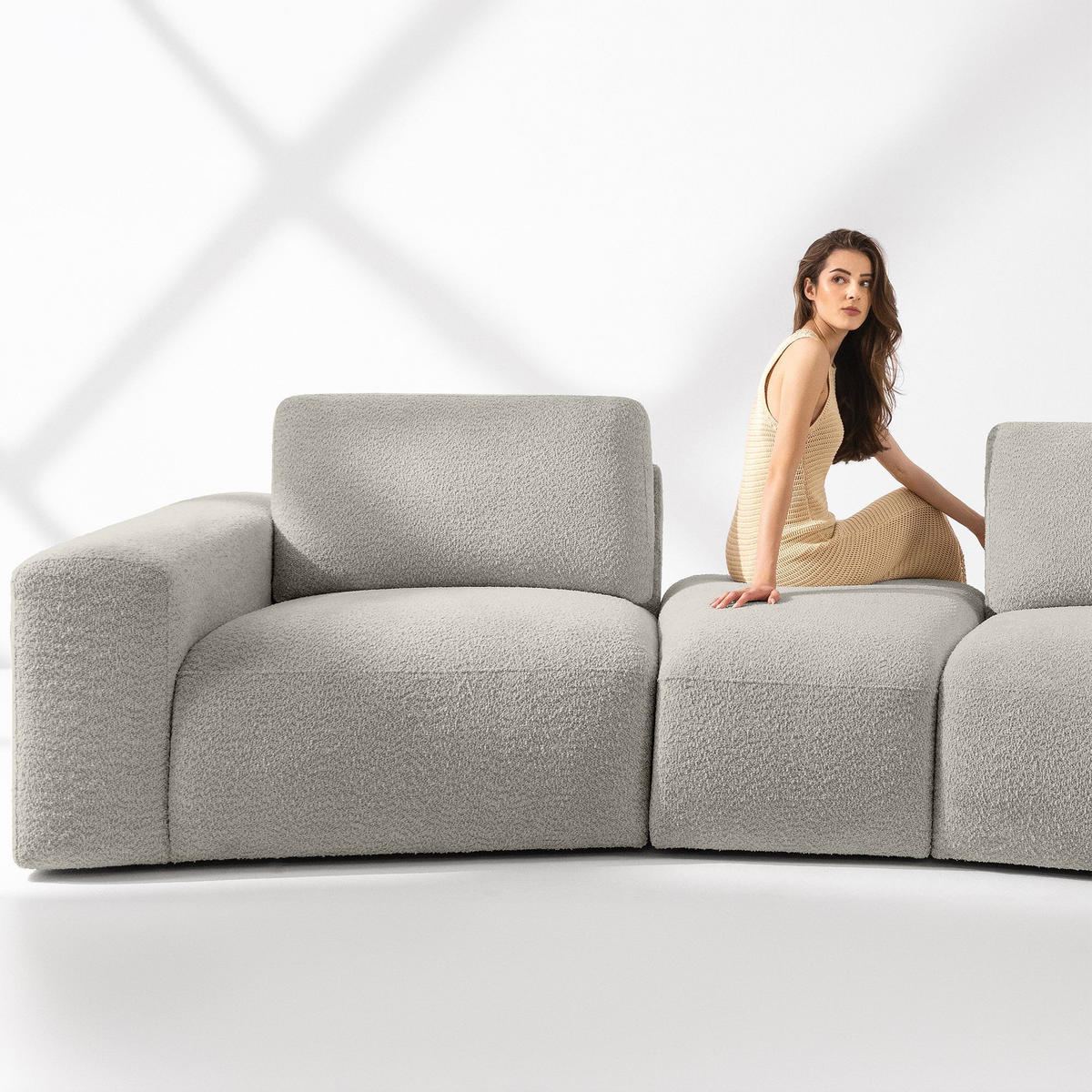 4-SITZER ECKSOFA ZUCCO Boucle rechts, Hellbraun - Hellbraun, Textil (350/84/105cm) - KONSIMO®
