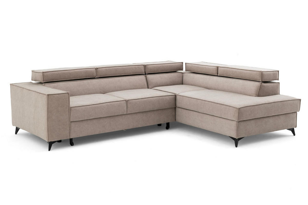 ECKSOFA PURE L Rechts mit Schlaffunktion 127x199 Velours Hellgrau - Hellgrau/Schwarz, Holz/Textil (204/281cm) - Muffo